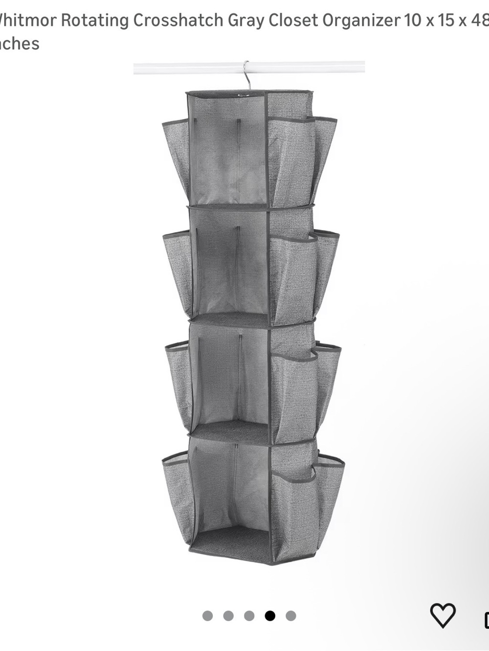 WHIT Gray 10-Pocket Rotating Hanging Closet Organizer